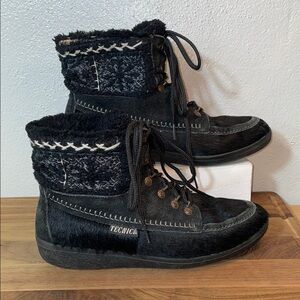 Tecnica Goat Fur Winter Boots Black Lace Up 9.5/10 Insulated Thermal Snow Cold